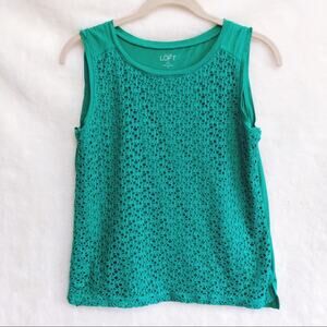 LOFT Green Crochet Pattern Front Sleeveless Top